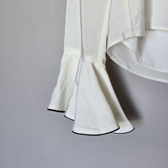 Alexis 100% Silk Cream Ruffle V-Neck Women's Long Sleeve Libbie Blouse Top Small - Picture 5 of 11